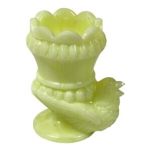 Boyd Glass Bird Toothpick Holder 2000 Vaseline Lemon Splash GLOWS UV Reactive